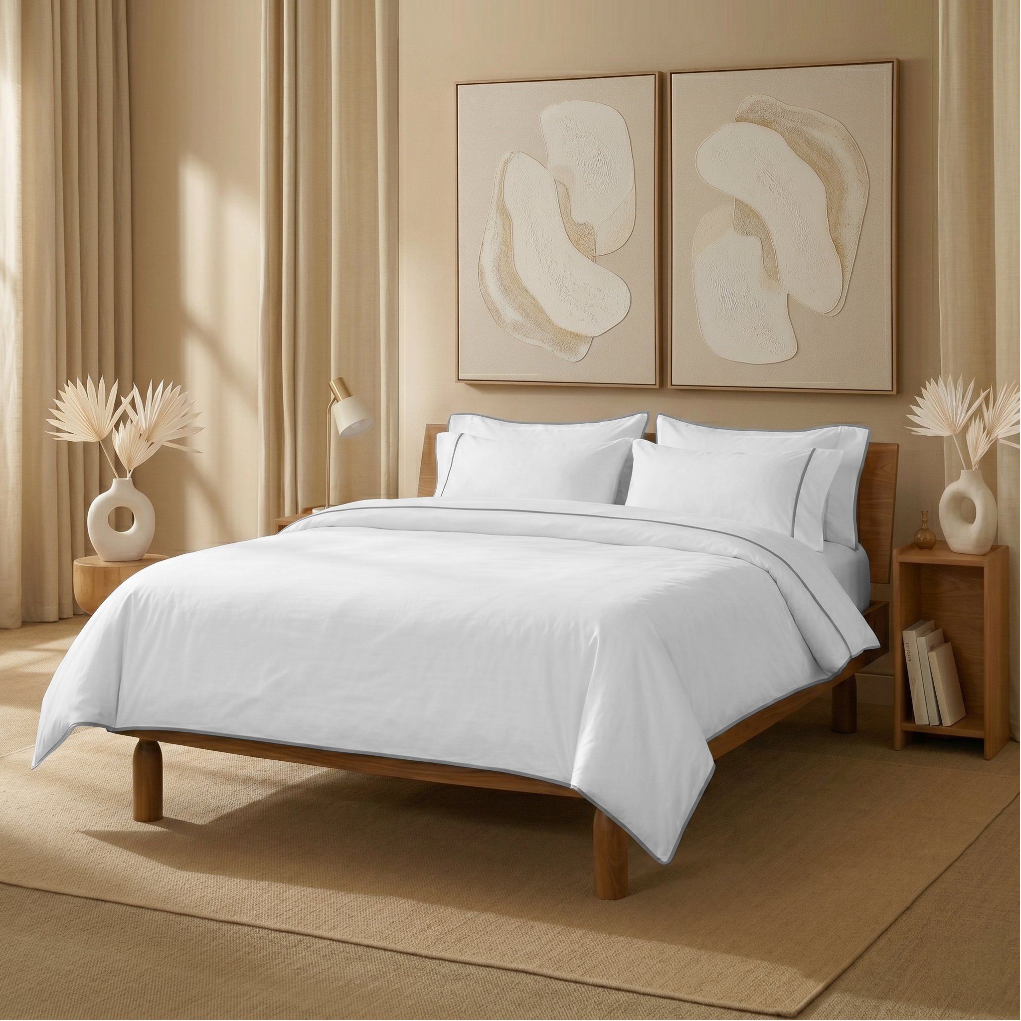 Light Blue Piped Percale Flat Sheet