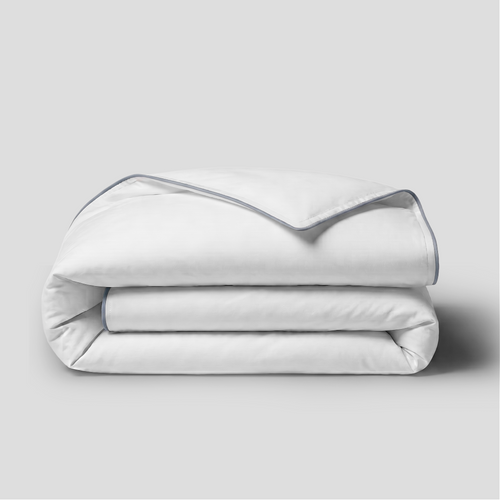 Light Blue Crisp Cool Organic Percale Piped Duvet Set