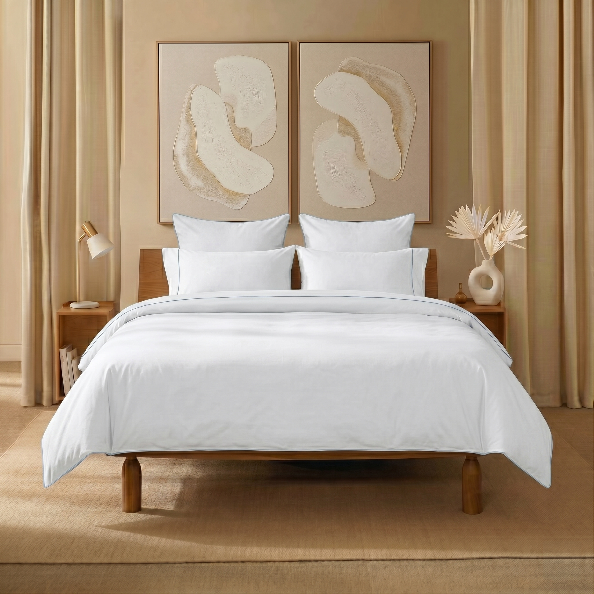 Light Grey Piped Percale Flat Sheet