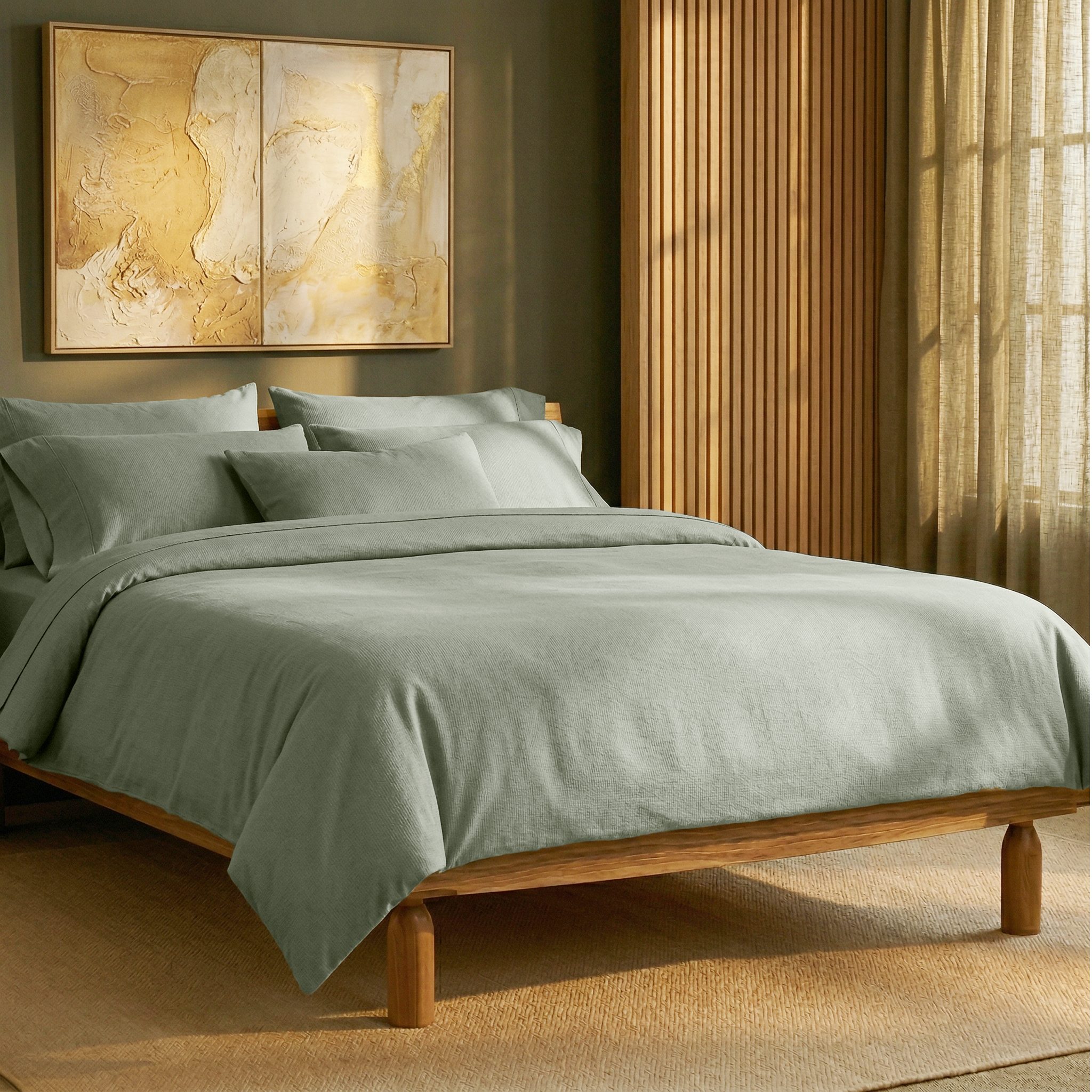 Sage Crisp Cool Organic Percale Duvet Set